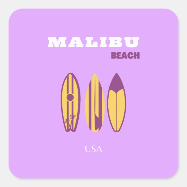 Malibu, Malibu Beach, Preppy, Preppy Girl, Purple Square Sticker (Front)