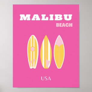 Malibu, Malibu Beach, Travel Art, Preppy, Pink Poster