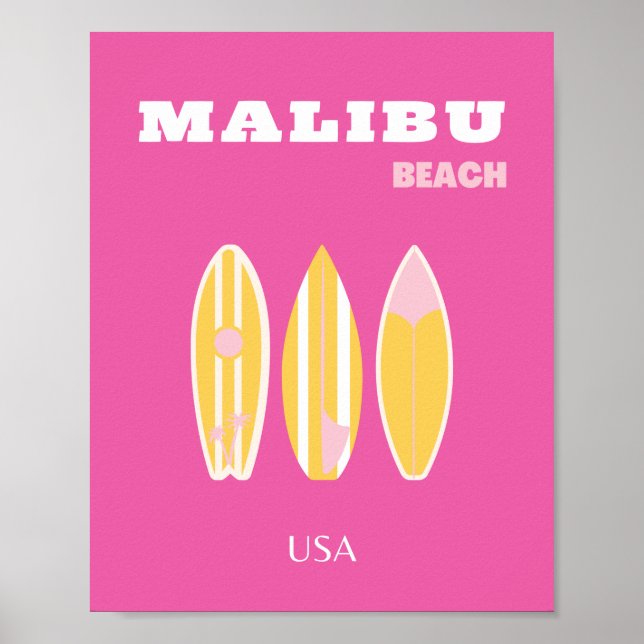 Malibu, Malibu Beach, Travel Art, Preppy, Pink Poster (Front)