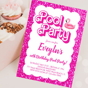 Malibu Pink Doll Pool Party Invitation