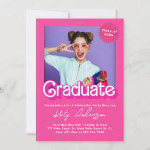 Malibu Retro Pink Doll Graduation Invitation
