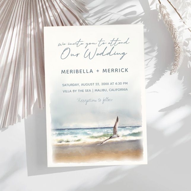 Malibu | Sea Tern Beach Coastal Watercolor Wedding Invitation (Creator Uploaded)