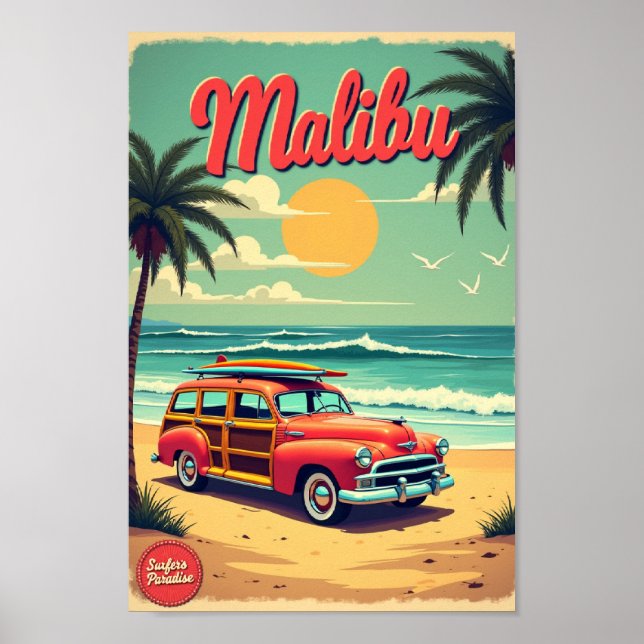 Malibu – Surfer’s Paradise Retro Poster (Front)