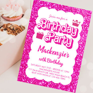 Malibu Themed Pink Doll Birthday Invitation