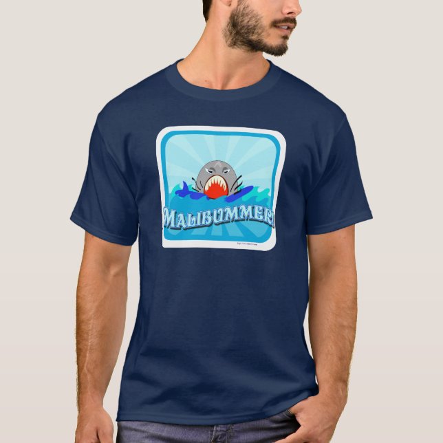 Malibummer Funny Malibu Tourist Shark Cartoon T-Shirt (Front)