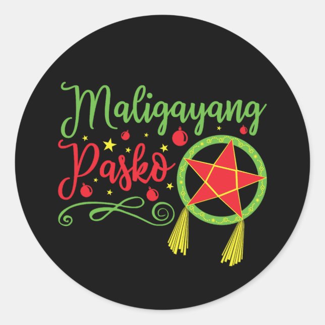 Maligayang Pasko Christmas Filipino Philippines Classic Round Sticker (Front)
