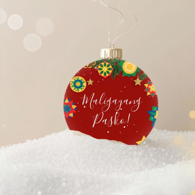 Maligayang Pasko Personalized Filipino Christmas Ceramic Ornament (Creator Uploaded)
