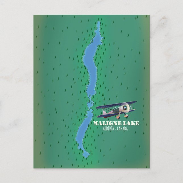 Maligne lake alberta Canada lake map Postcard (Front)