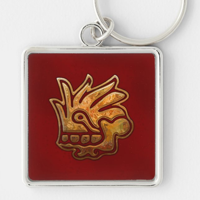 Malinalli AZTEC Red & Gold Key Ring (Front)