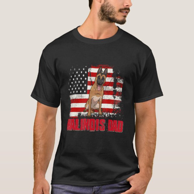 Malinois Dad American Flag 4th Of July Dog T-Shirt (Front)