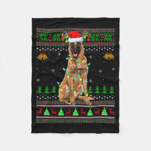 Malinois Dog Ugly Christmas Sweaters Holiday Santa Fleece Blanket