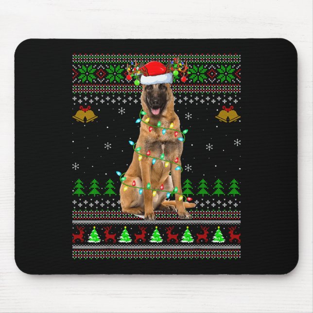 Malinois Dog Ugly Christmas Sweaters Holiday Santa Mouse Pad (Front)