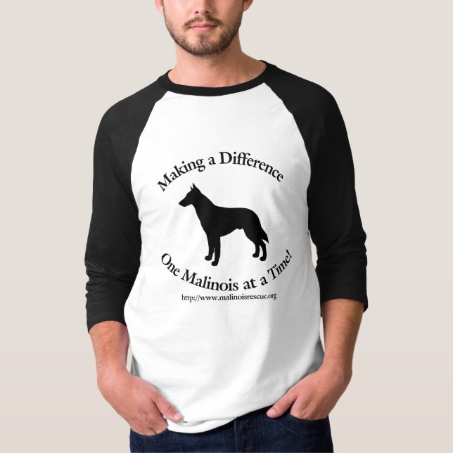 Malinois Rescue Make a Difference Baseball T-Shirt (Front)