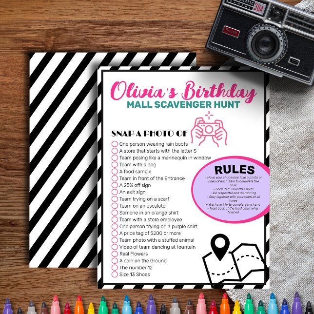 Mall Scavenger Hunt, Birthday Game Tween Girl (Creator Uploaded)