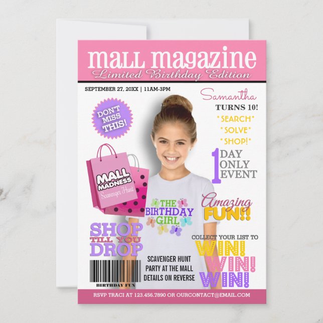 Mall Scavenger Hunt Birthday Party Invitation (Front)