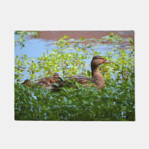Mallard and Ducklings-Swimming by Shirley Taylor Doormat