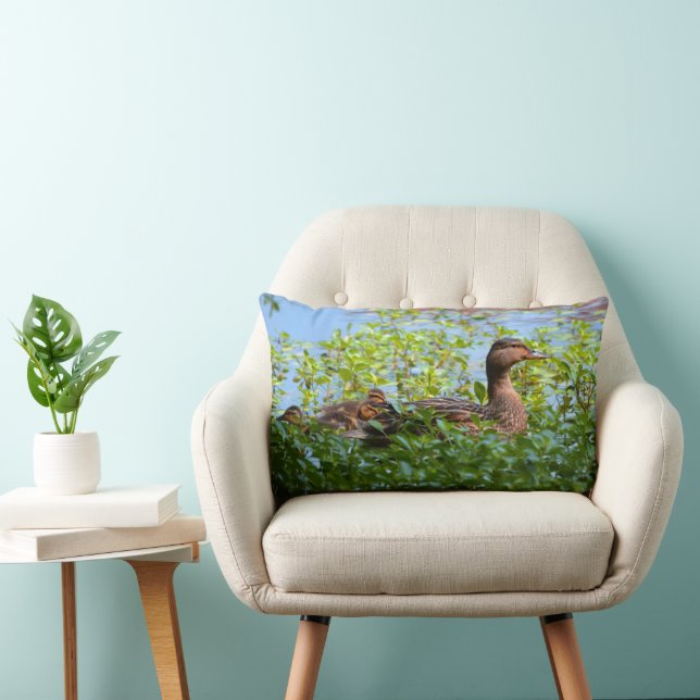 Mallard and Ducklings-Swimming by Shirley Taylor Lumbar Cushion (Chair)