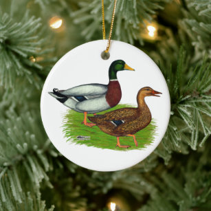 Mallard Drake and Duck Ceramic Ornament