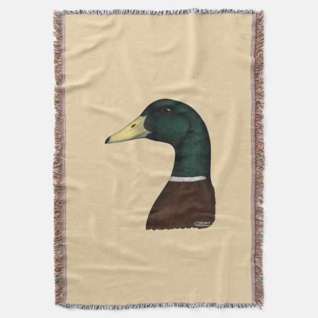 Mallard Drake Head Throw Blanket (Front Vertical)