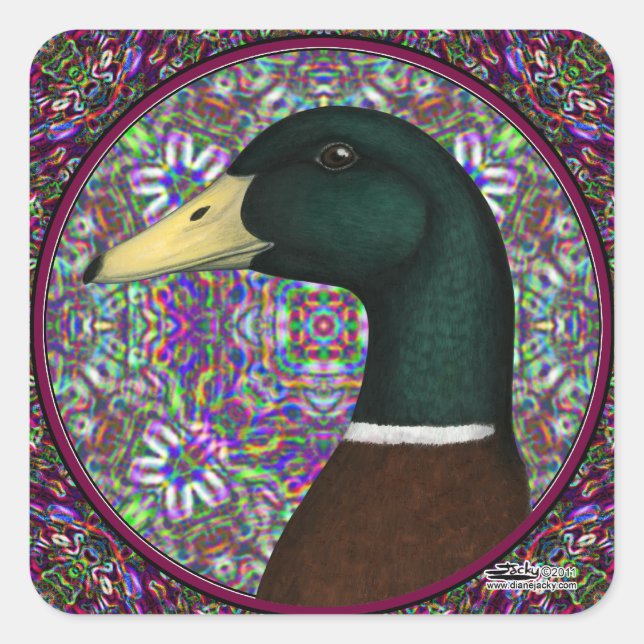 Mallard Drake Mosaic Circle Square Sticker (Front)