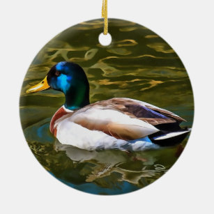Mallard Duck Artistic Portrait Ceramic Ornament