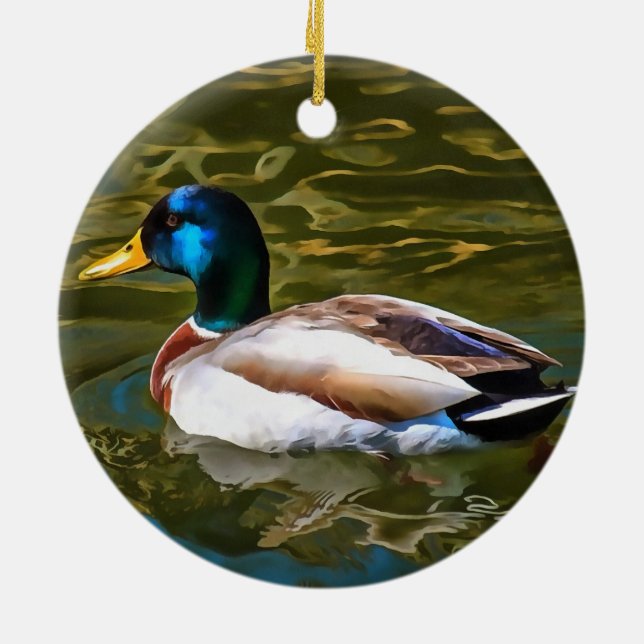 Mallard Duck Artistic Portrait Ceramic Ornament (Back)