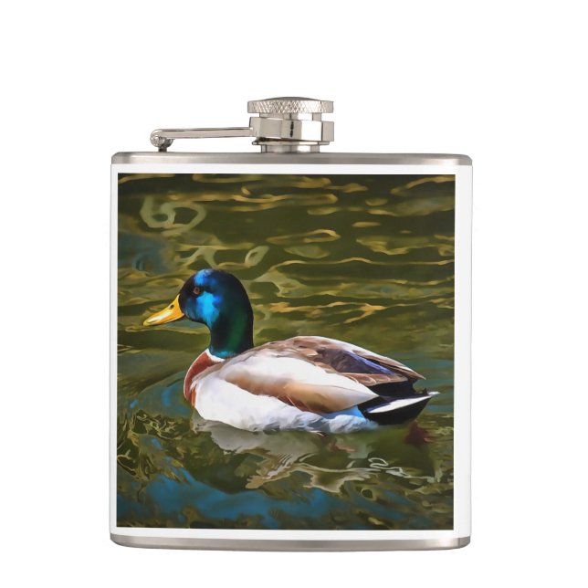 Mallard Duck Artistic Portrait Hip Flask (Front)