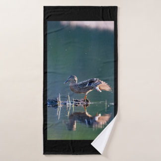 Mallard duck at sunset bath towel