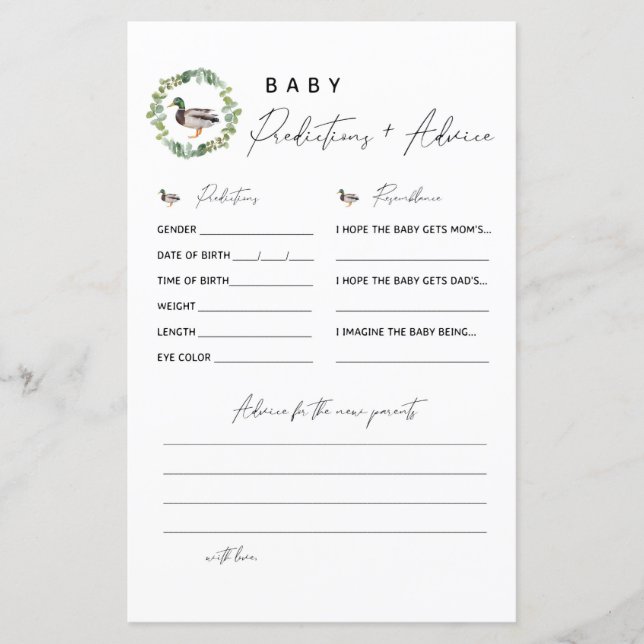 Mallard Duck Baby Predictions and Advice Card (Front)