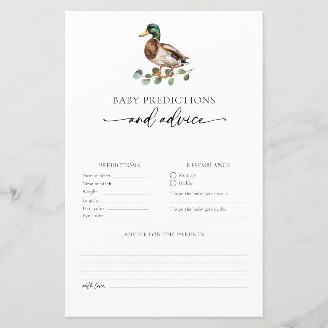 Mallard Duck Baby Predictions and Advice Card (Front)