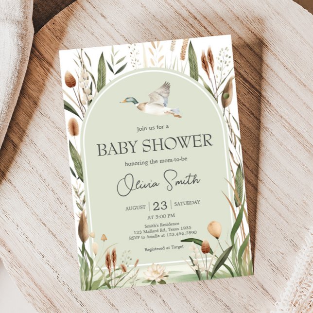 Mallard Duck Baby Shower Invitation (Sage Green Mallard Duck Hunting Country Baby Shower Invitation)