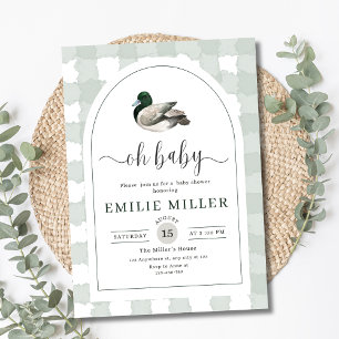Mallard Duck Baby Shower Invitation, Neutral Green Invitation