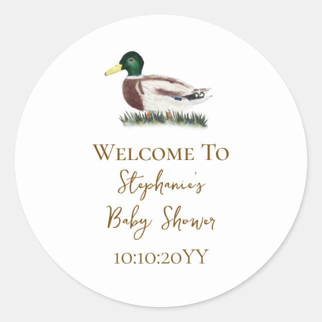 Mallard Duck Baby Shower Welcome Favour Classic Round Sticker (Front)