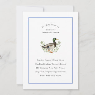 Mallard Duck Blue and White Vintage Baby Shower Invitation