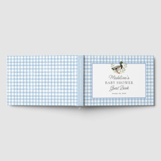 Mallard Duck Blue Gingham Baby Shower Guest Book