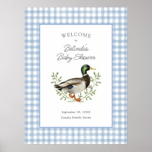 Mallard Duck Blue Gingham Baby Shower Welcome Poster