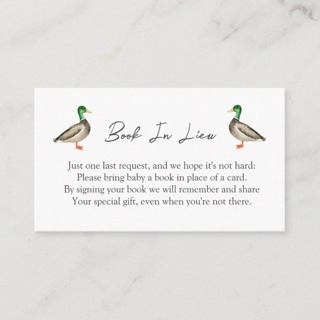 Mallard Duck Book in Lieu baby shower Insert (Front)