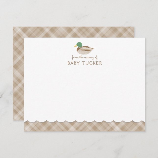 Mallard Duck Brown Preppy Plaid Baby Boy Note Card (Front/Back)