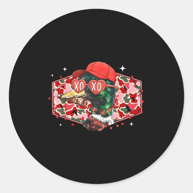 Mallard Duck Camouflage Happy Valentine's Day Hunt Classic Round Sticker (Front)