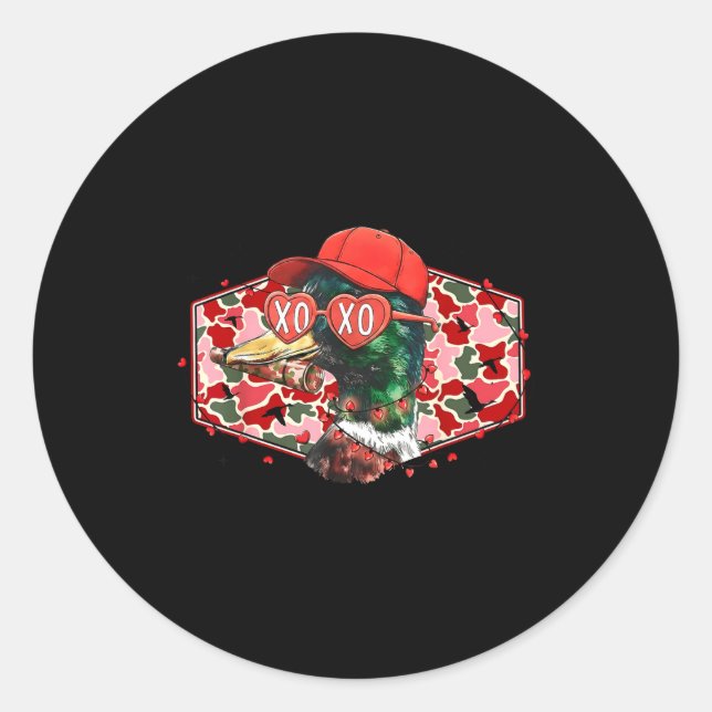 Mallard Duck Camouflage Happy Valentine's Day Hunt Classic Round Sticker (Front)