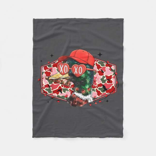 Mallard Duck Camouflage Happy Valentine's Day Hunt Fleece Blanket (Front)