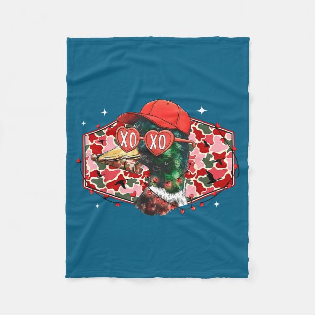 Mallard Duck Camouflage Happy Valentine's Day Hunt Fleece Blanket (Front)