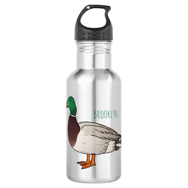 Mallard duck cartoon illustration  532 ml water bottle (Front)