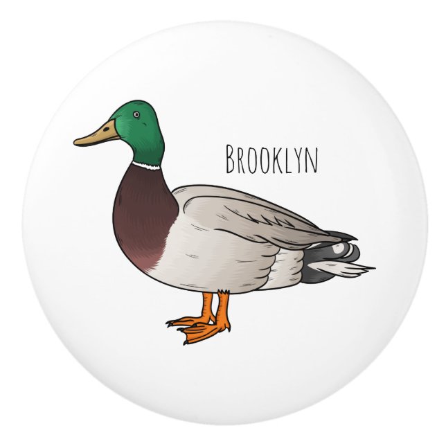 Mallard duck cartoon illustration ceramic knob (Front)