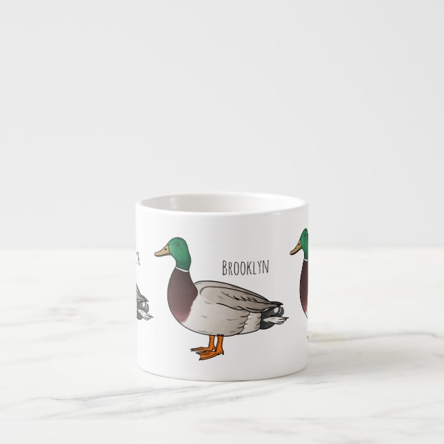 Mallard duck cartoon illustration  espresso cup (Front)