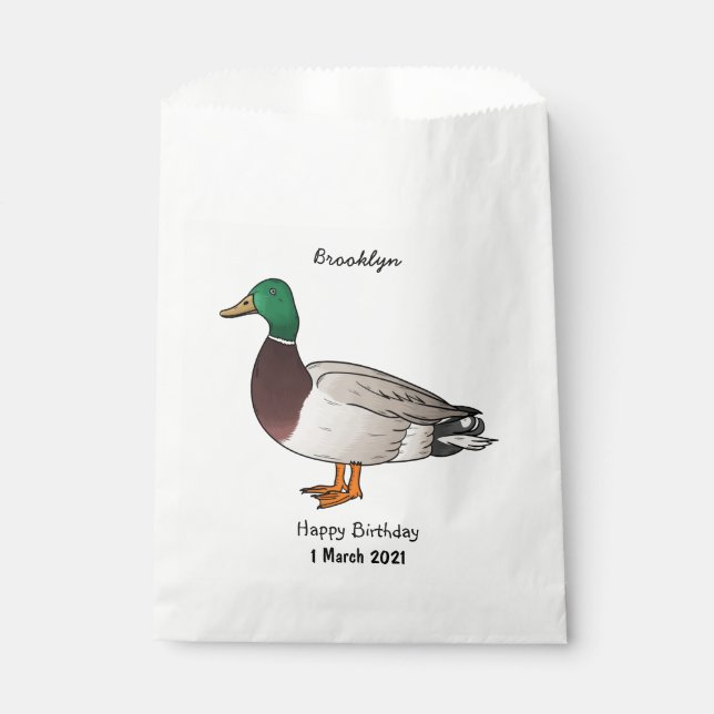 Mallard duck cartoon illustration favour bag (Front)