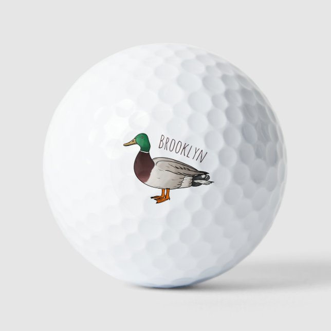 Mallard duck cartoon illustration  golf balls (Front)