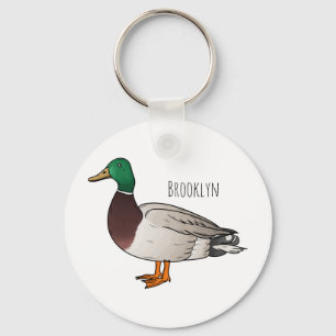 Mallard duck cartoon illustration key ring