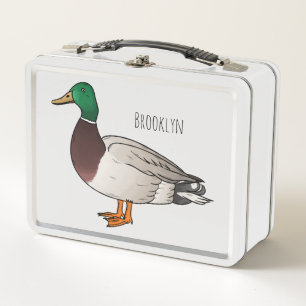 Mallard duck cartoon illustration metal lunch box