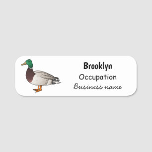 Mallard duck cartoon illustration name tag
